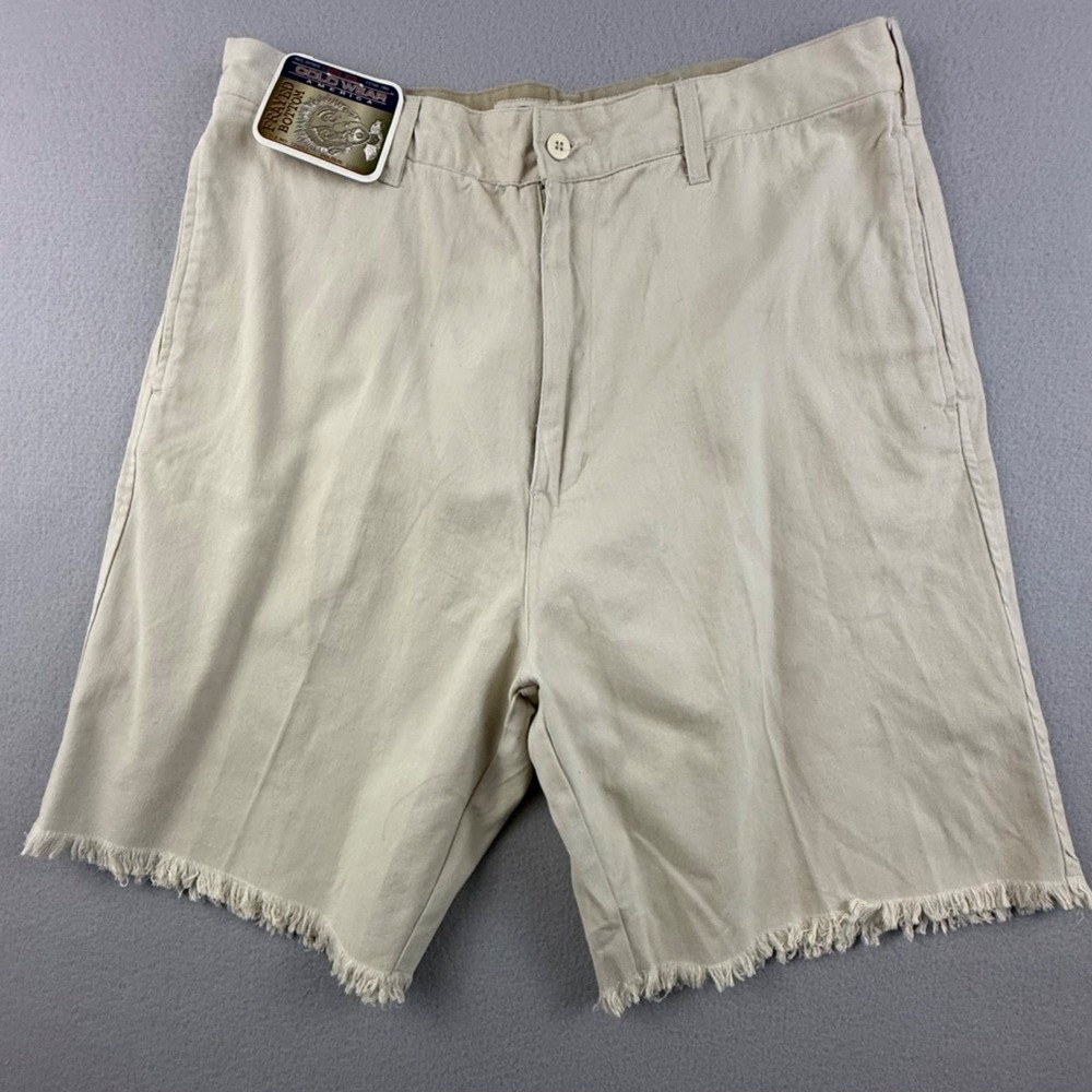 Colo Wear Frayed Bottom Shorts Mens 38 Khaki Flat Front Cotton‎ Casual 34x9"